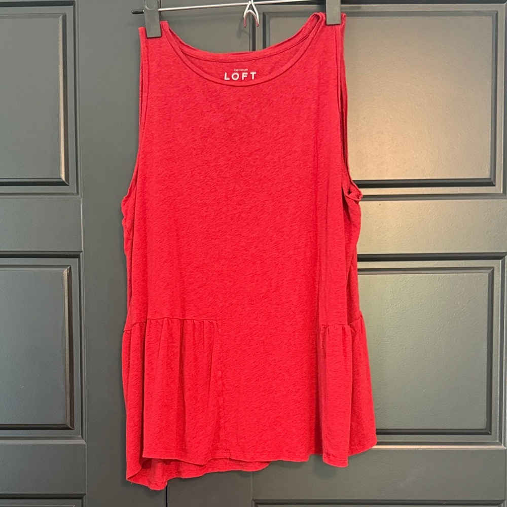 LOFT Red Linen Asymmetrical Tank Top Size M